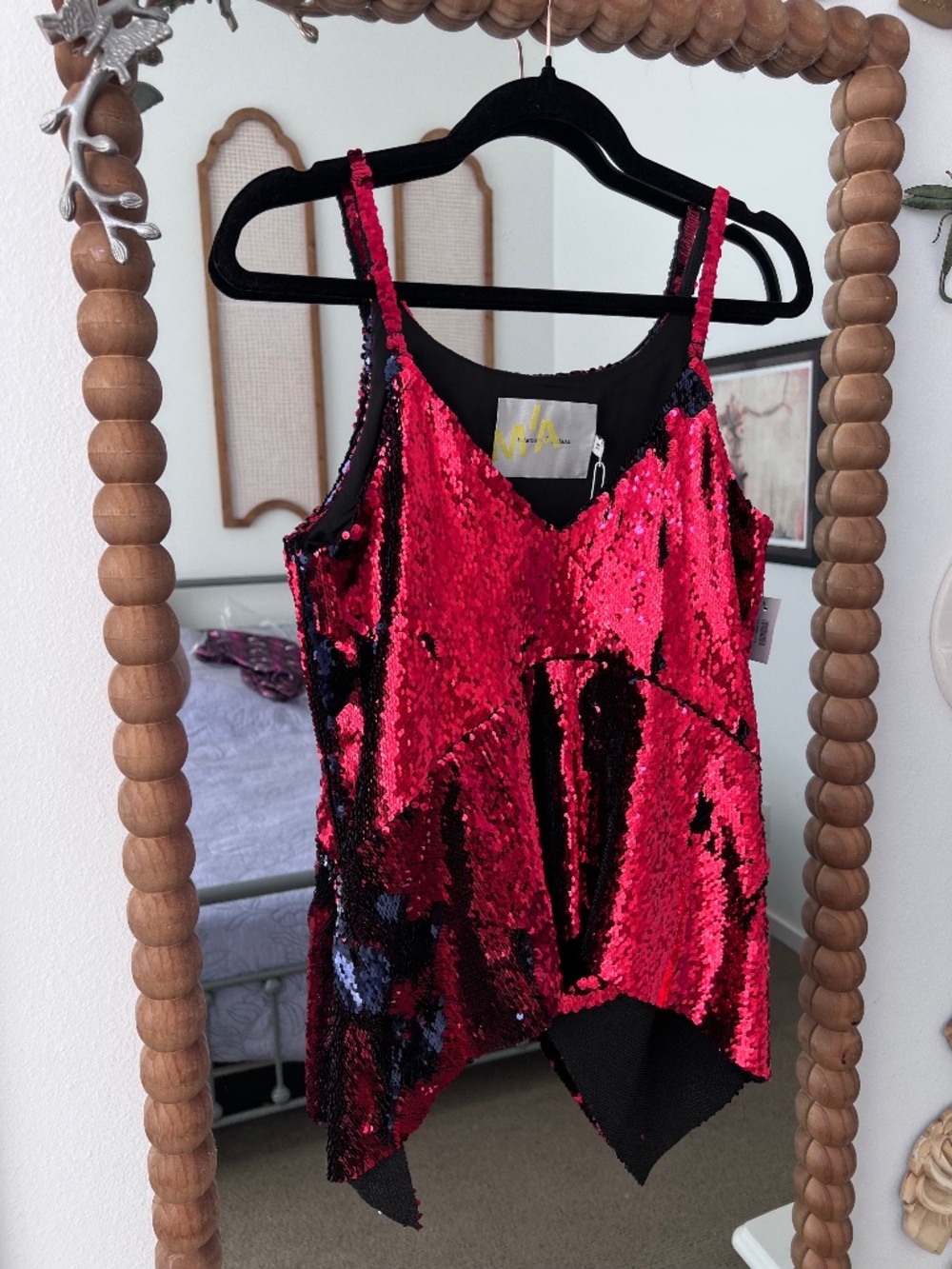 Marques Almeida Red Navy Reversible Sequin Asymmetrical Top XS NWT